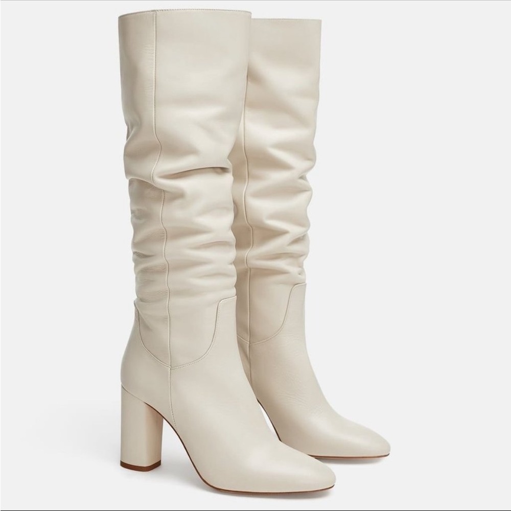 Zara | Leather Cream Knee Height Boots